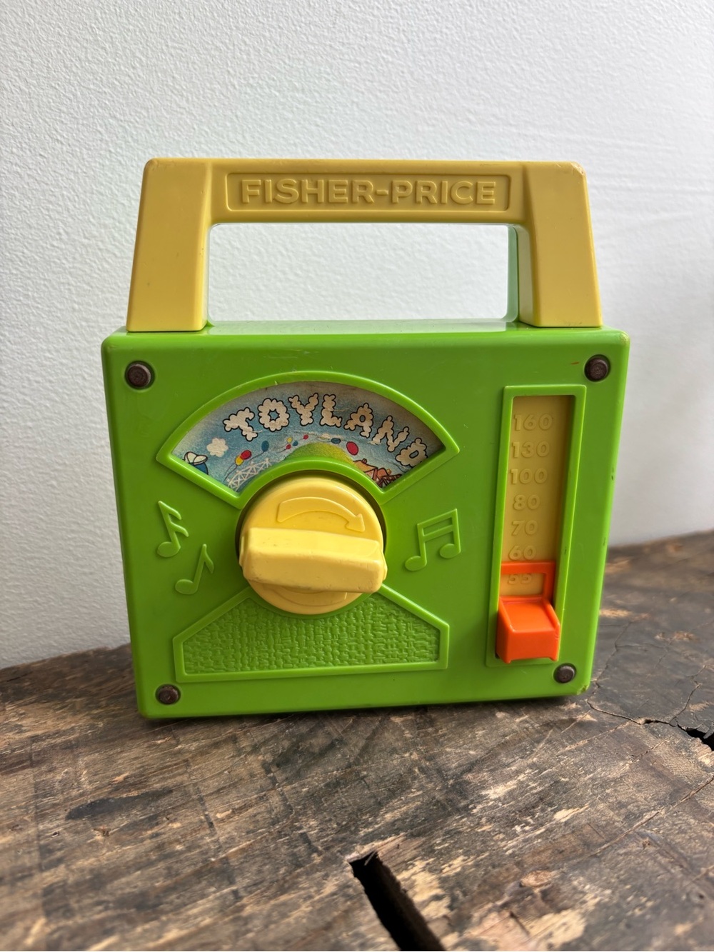 Fisher-Price Green, Yellow and Orange Toy Radio Toyland Disney 1983